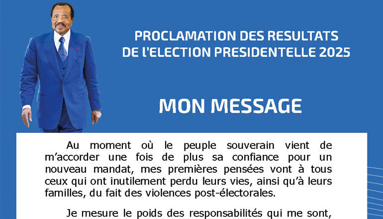 Message du Chef de l’Etat après la proclamation des résultats de l’élection présidentielle 2025