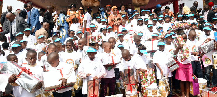 Colourful gifts for children at the Chantal BIYA Foundation