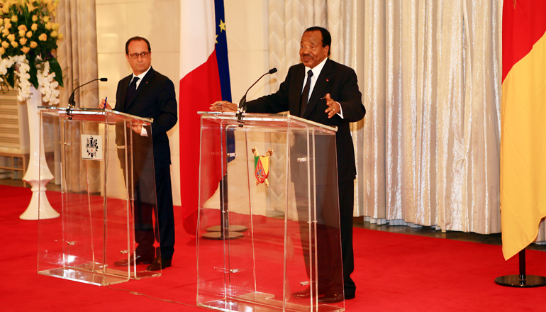 Paul Biya et François Hollande face à la presse, à l’occasion de la Visite d’Etat au Cameroun du Président de la République Française
